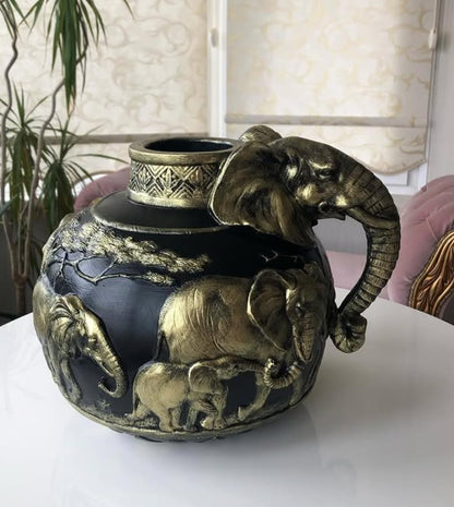 Elefantenvase, handgefertigtes Safari-Dekor, Wildlife Art Decor, Elefanten-Henkelvase, exotisches Wohndekor, Elefantenvase-Dekor, afrikanische Vase, Wildlife Vase