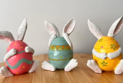Set of 3 Easter Bunny Egg Figurines, Cute Hand Painted Polyester Bunny Decorations, Easter Bunny Decor, Bunny Egg Decor, Bunny in Eggshell, Easter Bunny Statue, Easter Bunny Decor