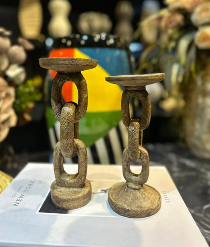 Handmade Chain Shaped Candle Holders Set of 2, Handmade Decorative Candle Stand, Rustic Tabletop Candle Holders, Candle Holder Decor, Chain Candlestick
