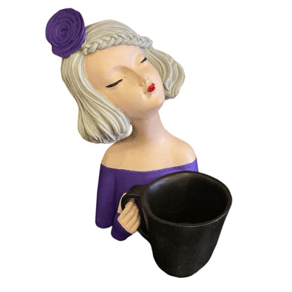 Elegant Female Figurine Holding a Mug, Handcrafted Girl Sculpture, Female Art Statue, Stylish Tabletop Sculpture, Female Statue, Girl Statue, Girl Decor, Girl Sculpture