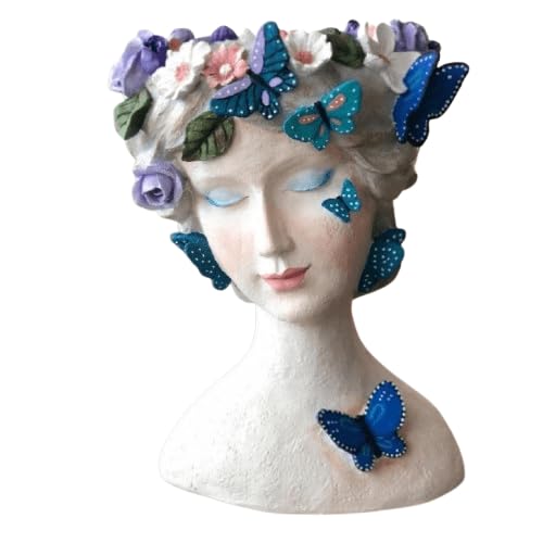 Elegante vaso da fiori a forma di busto femminile con farfalle e motivi floreali, fioriera decorativa in poliestere per interni, vaso da fiori a forma di farfalla, vaso a forma di farfalla, vaso a forma di farfalla