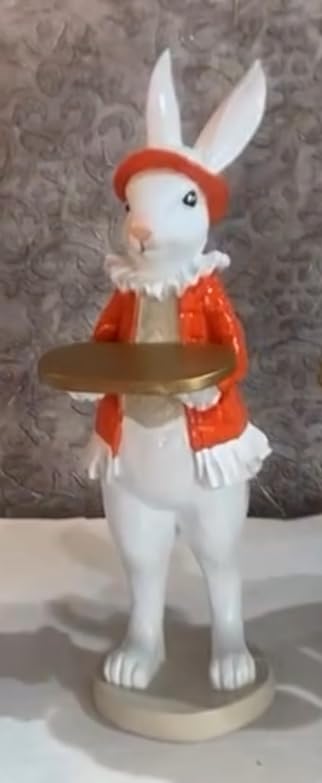 Elegant Rabbit Figurine with Tray, Whimsical Rabbit Sculpture, Decorative Bunny Statue, Bunny Statue Tabletop, Rabbit Serving Tray Stand