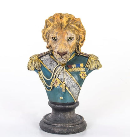 Royal Lion Statue Bust in Military Uniform, Lion Bust Sculpture, Regal Lion Statue, King Lion Decor, Military Lion Bust, Lion Head Statue, Lion Head Decor, Lion Head Sculpture