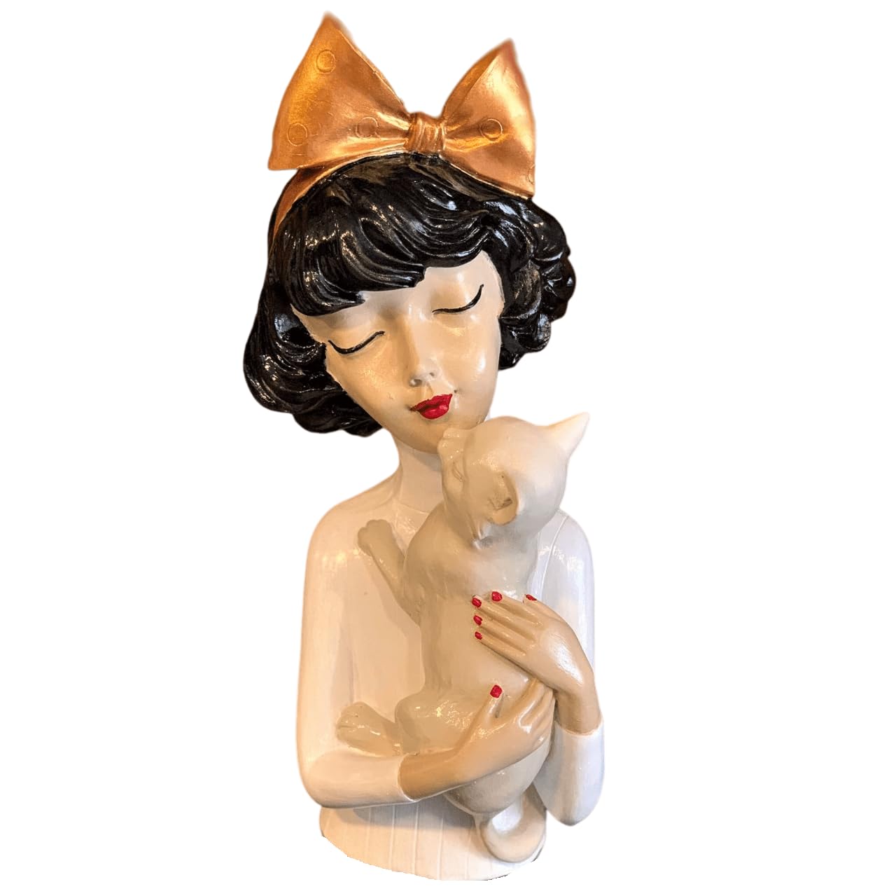 Girl With Cat Decor, Whimsical Decor Accent, Hand-painted Art Decor, Decorative Girl Statue, Cat Themed Home Decor, Girl and Pet Sculpture, Girl and Pet Decor
