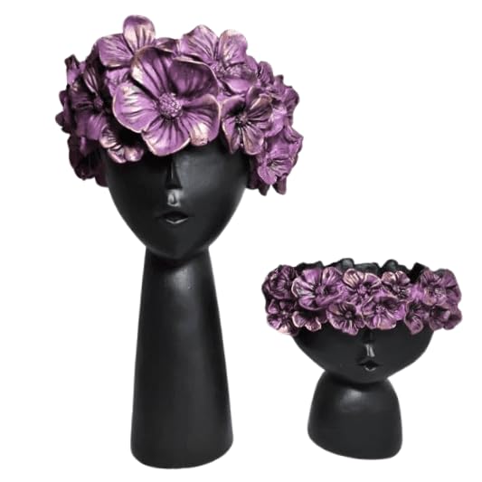 Modern Face Flower Pot with Floral Crown Set of 2, Indoor Home Accent, Chic Face Decor, Polyester Flower Pot, Face Sculpture Planter, Face Planter, Face Pot
