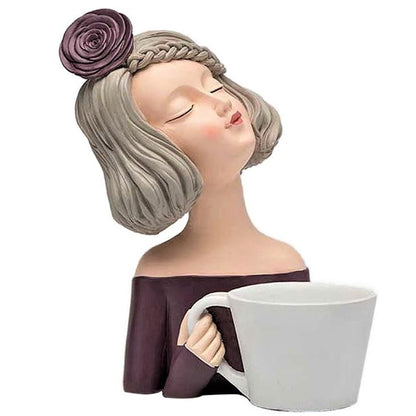 Elegant Female Figurine Holding a Mug, Handcrafted Girl Sculpture, Female Art Statue, Stylish Tabletop Sculpture, Female Statue, Girl Statue, Girl Decor, Girl Sculpture