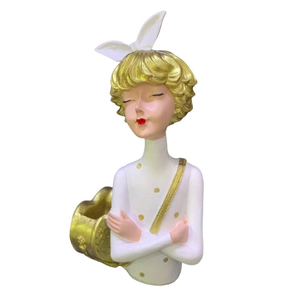Cute Girl Sculpture with Bag, Girl Sculpture, Elegant Girl Decor, Girl with Bag Decor, Charming Tabletop Decor, Valentine’s Gift Ideas, Girl Sculpture, Girl Statue, Girl Decor