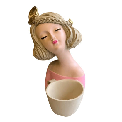 Elegant Female Figurine Holding a Mug, Handcrafted Girl Sculpture, Female Art Statue, Stylish Tabletop Sculpture, Female Statue, Girl Statue, Girl Decor, Girl Sculpture