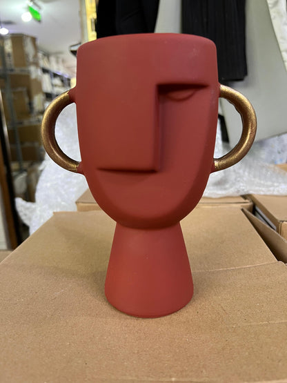 Abstract Face Vase with Dual Handles, Abstract Face Vase, Nordic Style Vase, Polyester Face Art, Small Face Vase, Twin Handle Sculpture