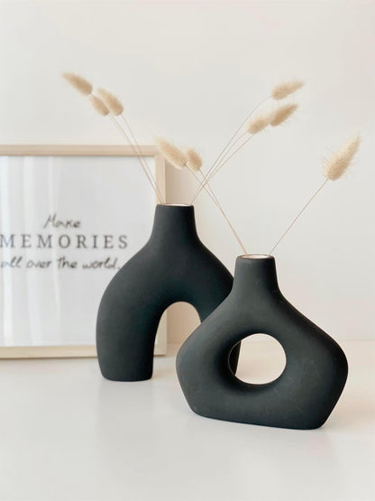 Amorphous Ceramic Vases Set-2, Round Matte Donut Vases, Minimalist Home Decor, Handmade Vase, Decorative Gift, Boho Style Vase, Donut Vase, Round Vase, Amorphous Vase