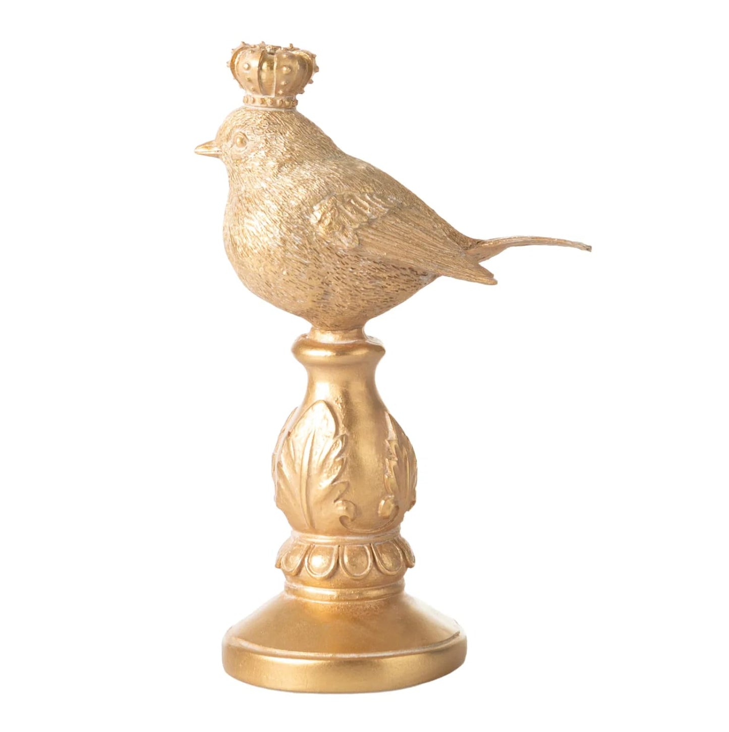 Vintage Crowned Bird Figurine on Leaf Base, Decorative Bird Statue, Bird Decor, Crowned Bird Decor, Bird Sculpture, Royal Bird Statue