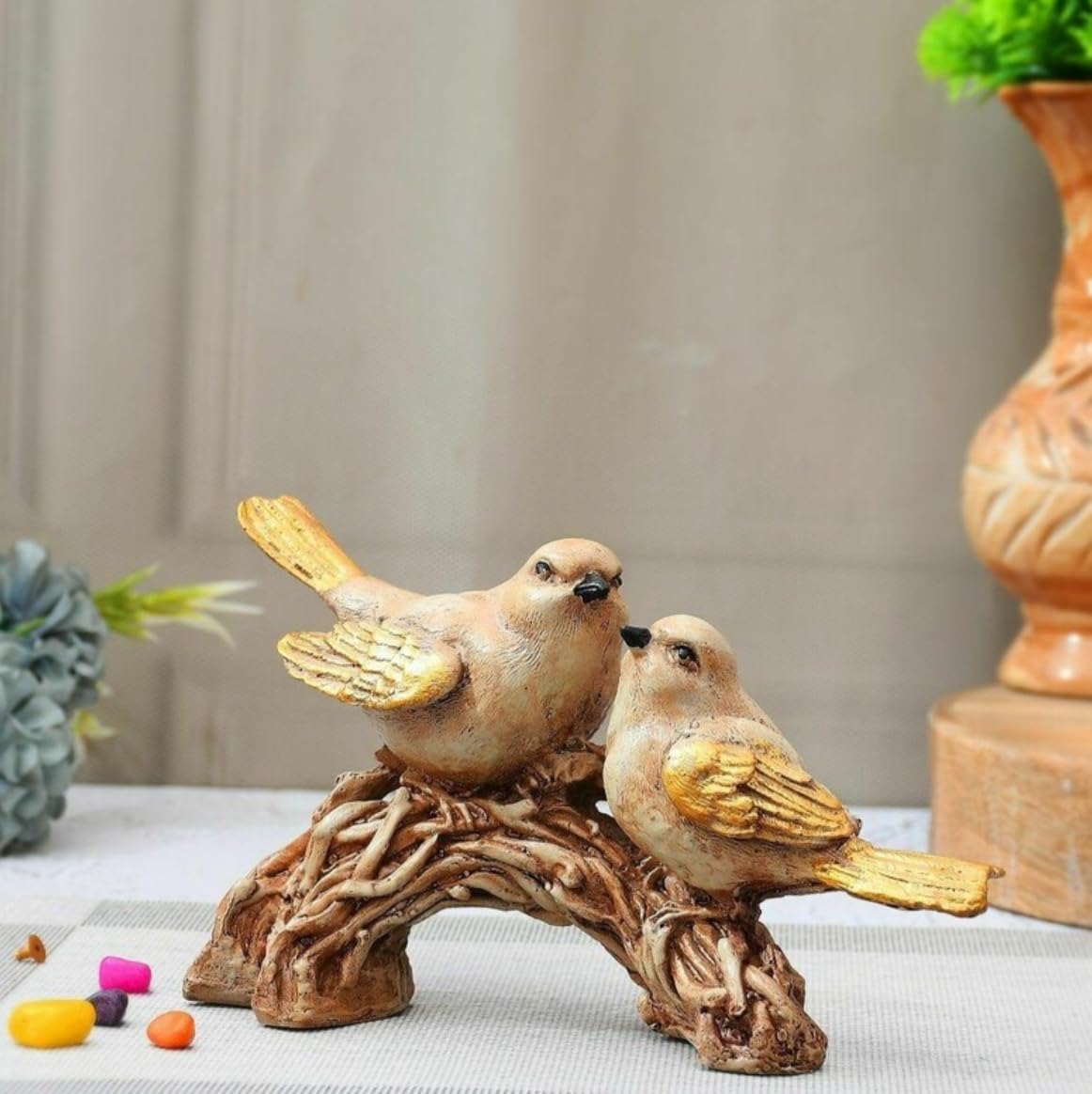 Charming Bird Statue with Two Birds on Branch, Polyester Nature Decor, Bird Statue, Bird Sculpture, Bird Decor, Polyester Bird Statue