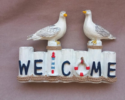 Nautical Seagull Welcome Sign Sculpture, Seagull Welcome Sign, Coastal Home Decor, Nautical Beach Decor, Welcome Sign Gift, Seagull Statue