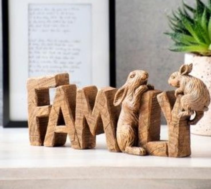 Rustic Family Sign with Rabbits, Farmhouse Family Decor, Animal Lover Gift, Family Sign Decor, Rabbit Family Sculpture, Bunny Figurine Gift, Rabbit Family Decor, Rabbit Family Statue