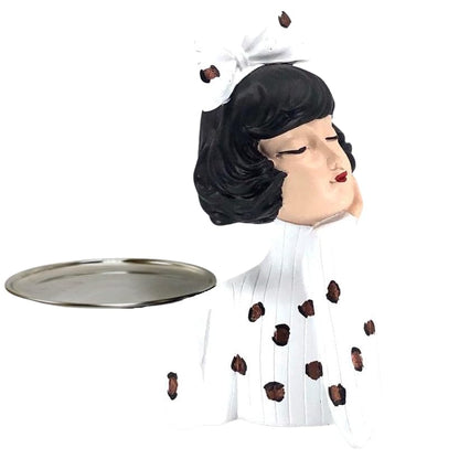 Handcrafted Girl Holding Tray Figure, Girl Sculpture With Tray Decor, Functional Girl Figurine With Tray, Decorative Girl Figurine For Gift, Girl Holding Tray Decor