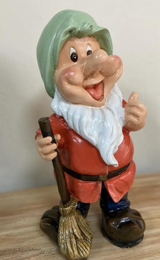 Happy Garden Gnome with Broom for Outdoor Decor, Garden Gnome Statue, Patio Gnome Figure, Gnome Decor, Broom Holding Gnome