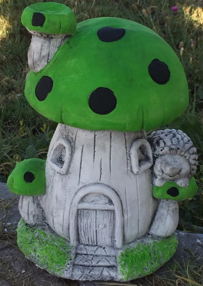 Whimsical Mushroom House Decor with Hedgehog, Toadstool House with Hedgehog, Mushroom Sculpture, Mushroom Statue with Hedgehog