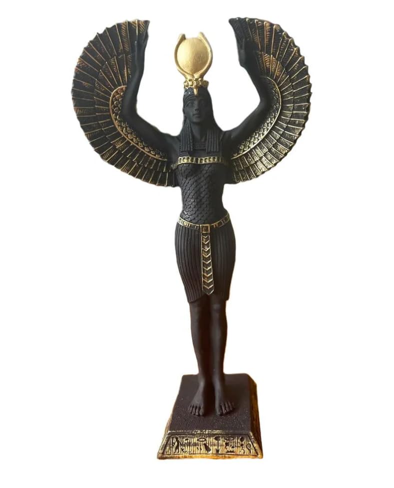 Ägyptische Isis-Statue mit offenen Flügeln, Ägyptische Isis-Statue mit Flügeln, Isis-Statue mit offenen Flügeln, Isis-Statue aus Polyester