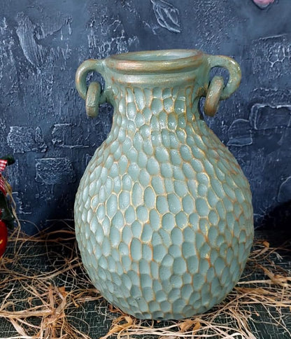 Textured Decorative Vase with Handles, Modern Rustic Vase, Unique Honeycomb Pattern Vase, Honeycomb Pattern Vase, Loop Handle Vase