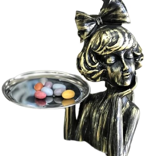 Handcrafted Girl Holding Tray Figure, Girl Sculpture With Tray Decor, Functional Girl Figurine With Tray, Decorative Girl Figurine For Gift, Girl Holding Tray Decor