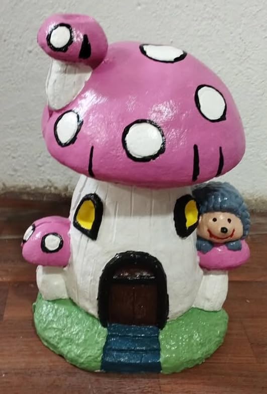 Whimsical Mushroom House Decor with Hedgehog, Toadstool House with Hedgehog, Mushroom Sculpture, Mushroom Statue with Hedgehog