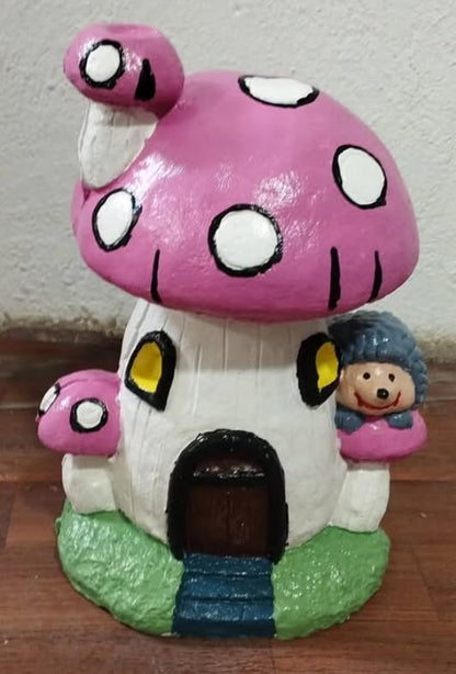 Whimsical Mushroom House Decor with Hedgehog, Toadstool House with Hedgehog, Mushroom Sculpture, Mushroom Statue with Hedgehog