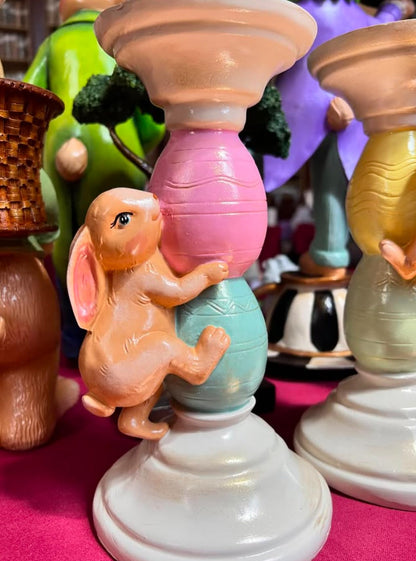 Easter Bunny Candle Holder Set with Climbing Rabbits and Egg Design, Easter Rabbit Candle Holder, Easter Rabbit Candlesticks, Bunny Candle Holder, Rabbit Candle Holder