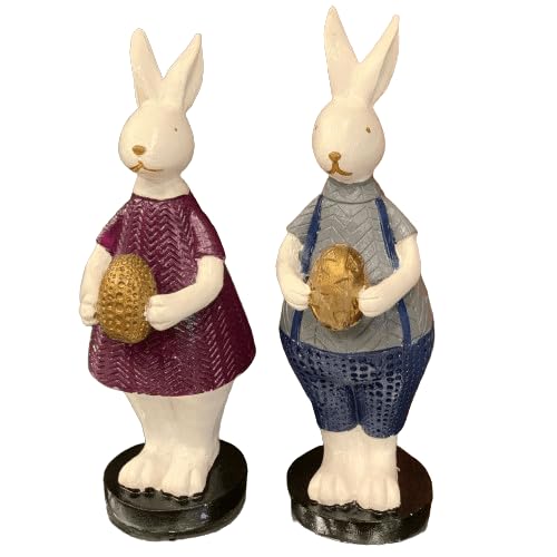 Handmade Easter Bunny Figurines with Colorful Eggs, Decorative Polyester Rabbits, Easter Bunny Figurines, Handmade Rabbit Statues, Easter Rabbit Sculpture