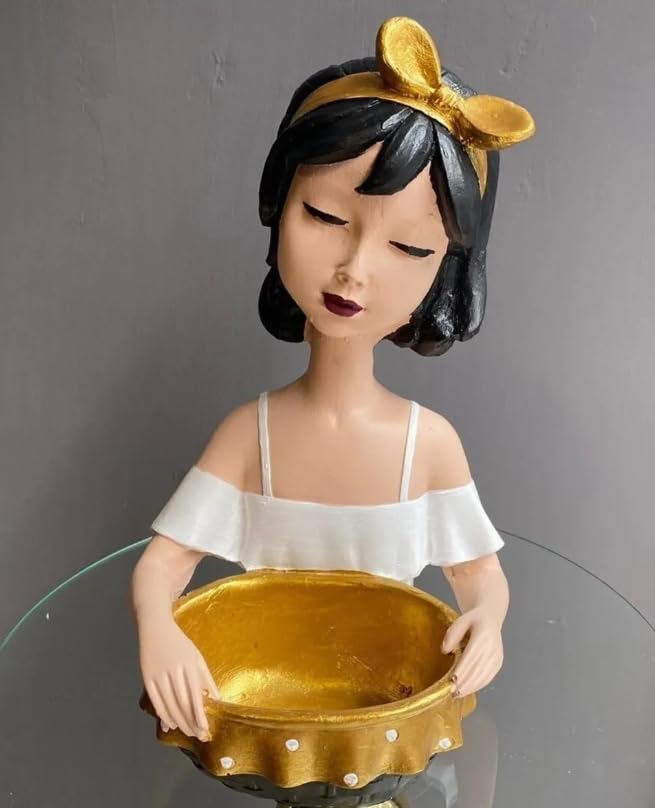 Girl Figurine Decor, Girl With Bowl Sculpture, Handmade Lady Bowl, Cute Girl Figurine Holder, Lady Hamper Figurine, Girl Sculpture, Girl Statue, Girl Decor, Girl Objects