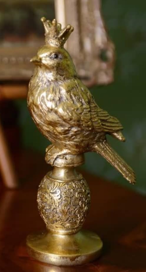 Vintage Crowned Bird Figurine on Leaf Base, Decorative Bird Statue, Bird Decor, Crowned Bird Decor, Bird Sculpture, Royal Bird Statue