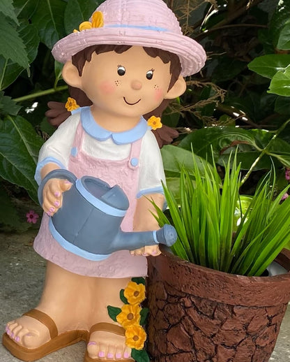 Cute Girl and Boy Planter Pots for Garden Decor, Outdoor Yard Statues, Polyester Garden Pot, Cute Planter Figurine, Boy Girl Flower Pot