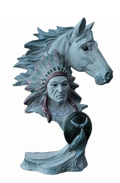 Indianerhäuptling und Pferdebüste Skulptur, Western Dekor, Indianerstatue, Indianerhäuptling Büste, Western Home Dekor, Indianerhäuptling Dekor, Indianerhäuptling Statue