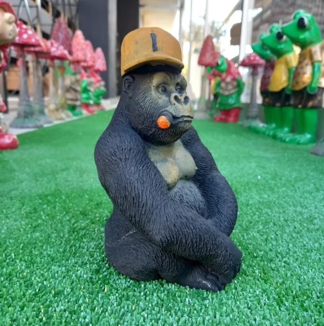 Smoking Gorilla Statue with Cap, Cool Gorilla Smoking Pipe Decor, Urban Style Gorilla Statue with Hat, Gorilla Statue with Cigarette and Cap