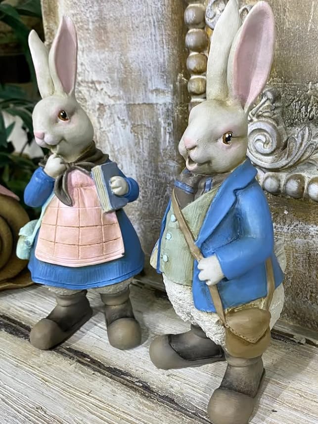 Süße Osterhasen Figuren 2er Set, Pastell Hasen Dekorationen, Hasenpaar Statuen, Osterhasen Dekor, Osterhasen Dekor, Osterdeko, Osterhasen Skulptur