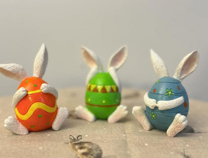 Set of 3 Easter Bunny Egg Figurines, Cute Hand Painted Polyester Bunny Decorations, Easter Bunny Decor, Bunny Egg Decor, Bunny in Eggshell, Easter Bunny Statue, Easter Bunny Decor