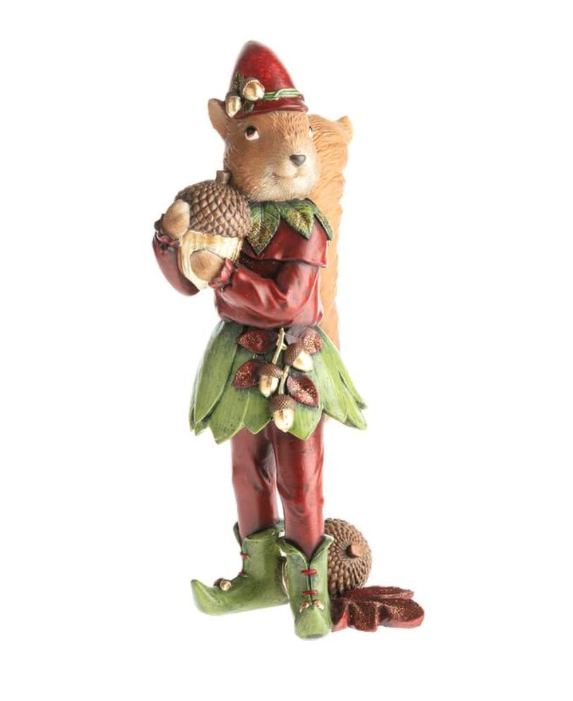 Squirrel Elf Statue, Whimsical Squirrel Statue, Polyester Squirrel Figurine, Cute Squirrel with Acorns Statue, Squirrel in Costume Figurine
