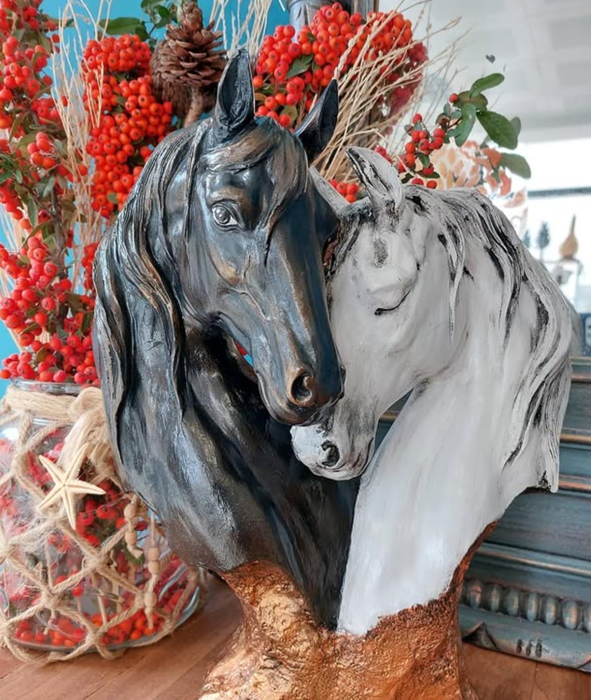 Soul Mate Horse Statue, Soulmate Horse Bust, Double Horse Head Sculpture, Double Horse Head Statue, Horse Couple Statue, Horse Couple Decor