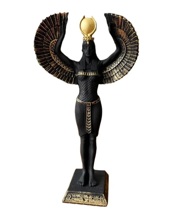 Ägyptische Isis-Statue mit offenen Flügeln, Ägyptische Isis-Statue mit Flügeln, Isis-Statue mit offenen Flügeln, Isis-Statue aus Polyester