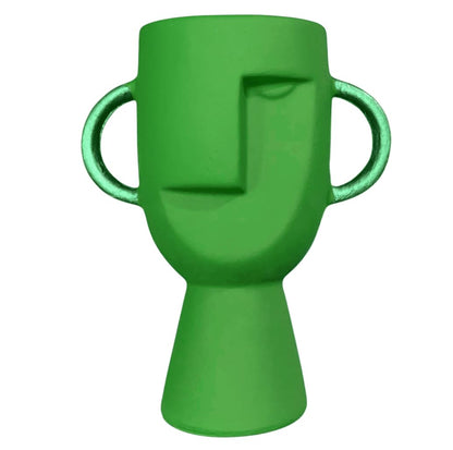 Abstract Face Vase with Dual Handles, Abstract Face Vase, Nordic Style Vase, Polyester Face Art, Small Face Vase, Twin Handle Sculpture