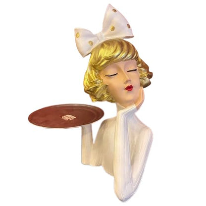 Handcrafted Girl Holding Tray Figure, Girl Sculpture With Tray Decor, Functional Girl Figurine With Tray, Decorative Girl Figurine For Gift, Girl Holding Tray Decor