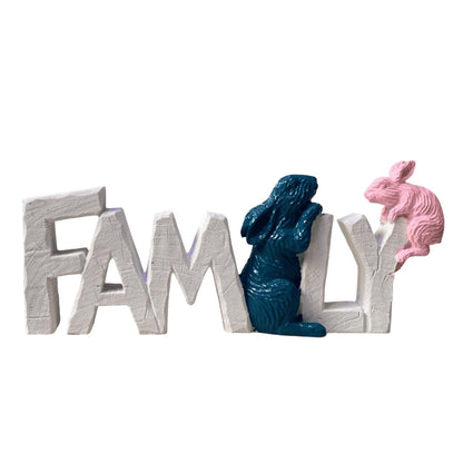 Rustic Family Sign with Rabbits, Farmhouse Family Decor, Animal Lover Gift, Family Sign Decor, Rabbit Family Sculpture, Bunny Figurine Gift, Rabbit Family Decor, Rabbit Family Statue