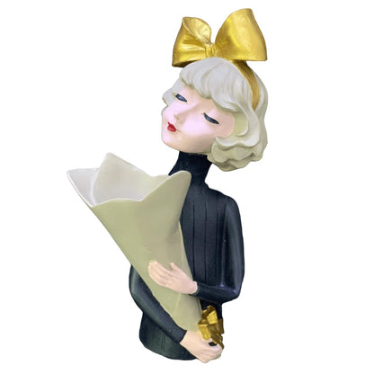 Cute Bouquet Girl Sculpture, Girl Doll Statue Holding Bouquet, Girl Figurine With Bouquet, Unique Girl Figurine Gift, Girl Decor Statue, Girl Sculpture, Girl Decor