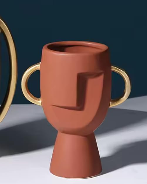 Abstract Face Vase with Dual Handles, Abstract Face Vase, Nordic Style Vase, Polyester Face Art, Small Face Vase, Twin Handle Sculpture