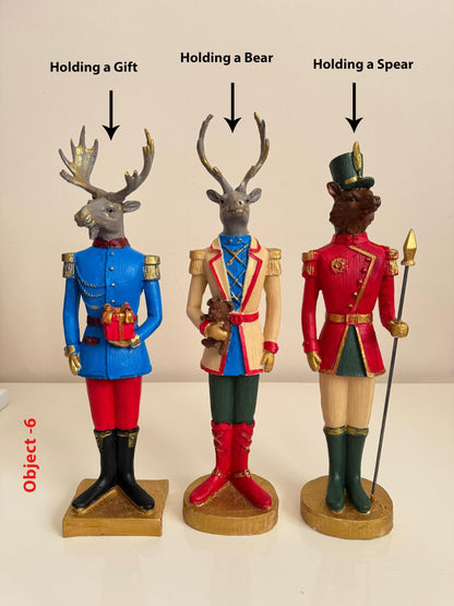 Nutcracker Figurines Set of 3, Nutcracker Animal Sculptures, Christmas Animal Soldier Figurines, Deer Figurine, Nutcracker Decor, Nutcracker Sculpture, Nutcracker Statue