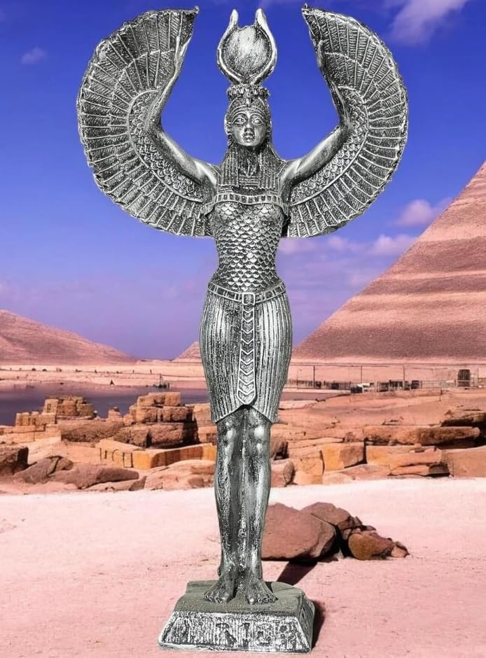 Ägyptische Isis-Statue mit offenen Flügeln, Ägyptische Isis-Statue mit Flügeln, Isis-Statue mit offenen Flügeln, Isis-Statue aus Polyester