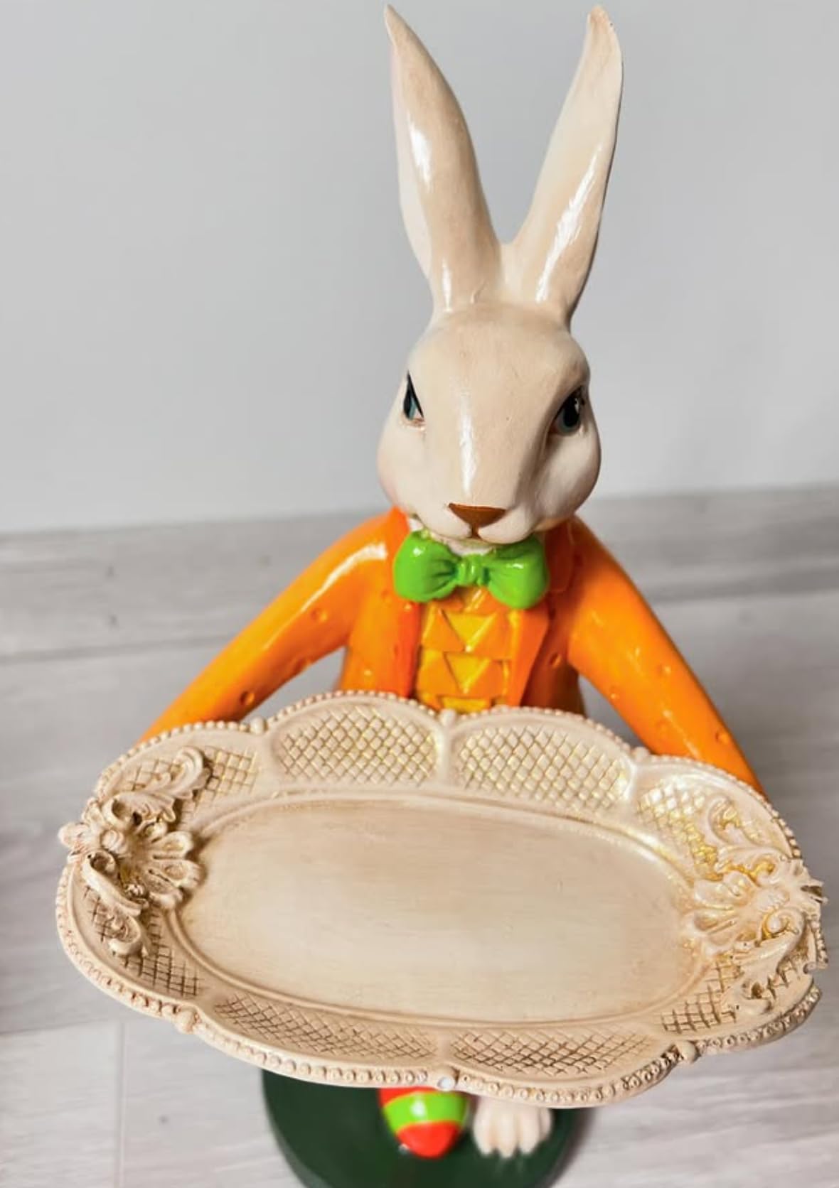 Elegant Rabbit Figurine with Tray, Whimsical Rabbit Sculpture, Decorative Bunny Statue, Bunny Statue Tabletop, Rabbit Serving Tray Stand