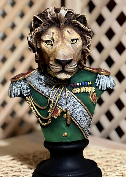 Royal Lion Statue Bust in Military Uniform, Lion Bust Sculpture, Regal Lion Statue, King Lion Decor, Military Lion Bust, Lion Head Statue, Lion Head Decor, Lion Head Sculpture