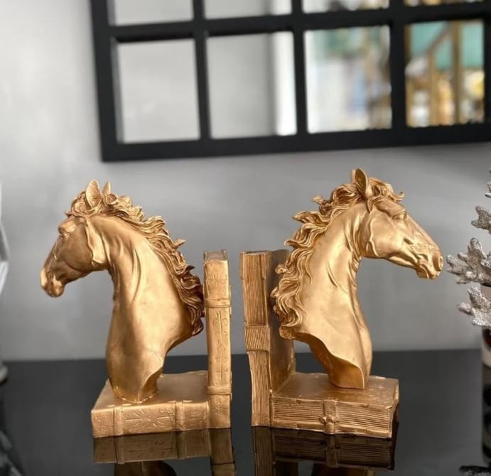 Elegant Horse Bookends, Horse Bookends Decor, Horse Head Bookshelf Decor, Stylish Bookends Gift, Polyester Bookend Set,Horse Statue Bookends