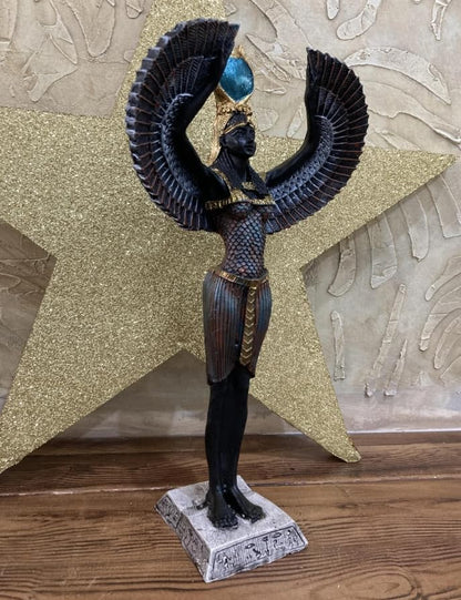 Ägyptische Isis-Statue mit offenen Flügeln, Ägyptische Isis-Statue mit Flügeln, Isis-Statue mit offenen Flügeln, Isis-Statue aus Polyester