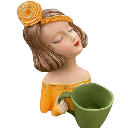 Elegant Female Figurine Holding a Mug, Handcrafted Girl Sculpture, Female Art Statue, Stylish Tabletop Sculpture, Female Statue, Girl Statue, Girl Decor, Girl Sculpture